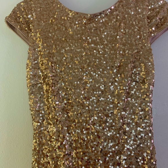 Badgley Mischka,Sequin Cowl Back Gown, rose gold, short sleeves, concealed zip. - Picture 5 of 11